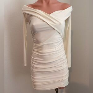 Chic Off-Shoulder Long Sleeve Dress in Cream